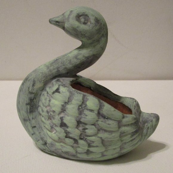 Vintage Apothecary Green Terra Cotta Swan Planter - Picture 1 of 5